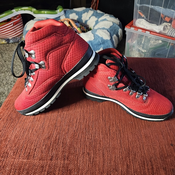 Men's Size 8 Timberland Red Mesh Euro Hiker Hiking Boots - Picture 1 of 6